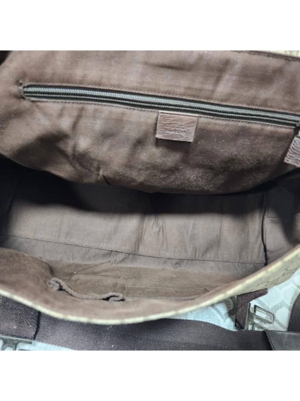 Authentic GUCCI GG Plus Monogram Double Buckle Flap Messenger Bag Beige/Brown